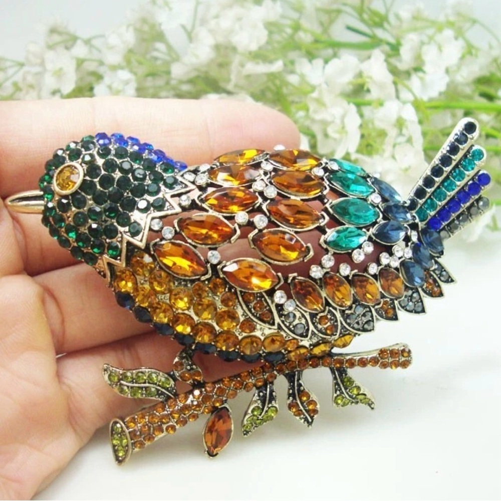 Colorful Crystal Bird Brooch Metal Base